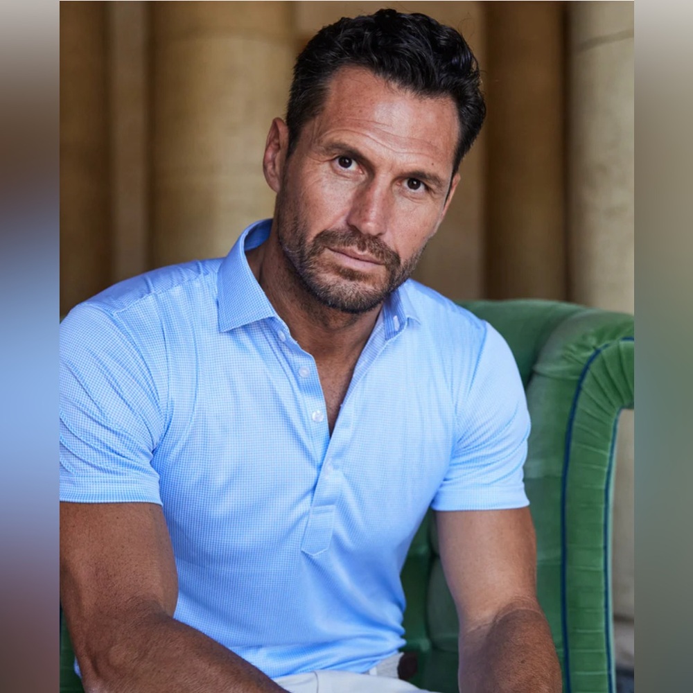 Collars & Co. Semi-Spread Collar Polo Blue Houndstooth Size 3XL Relaxed NWOT